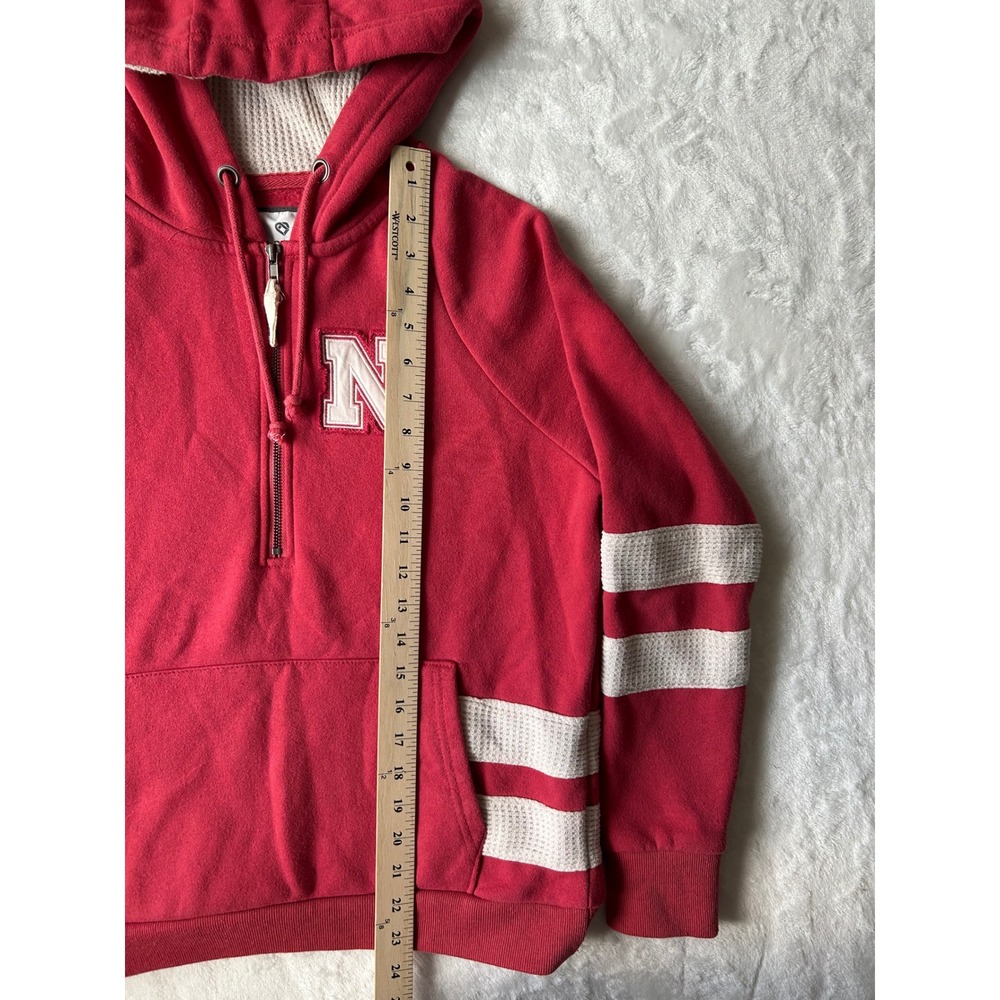Colosseum Nebraska Cornhuskers Womens Red Waffle Stripe Quarter Zip Hoodie Small - Picture 3 of 5